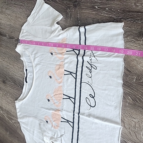 Wildfox Super Soft Flamingo Print Cut Off Short Sleeve Scoop Neck Tee Small - Picture 6 of 8
